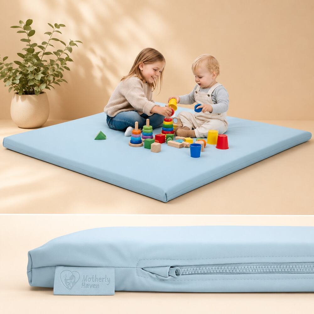 NWT  Motherly Haven Play Mat Cover Size  50x50 Waterproof Replacement Cover Blue